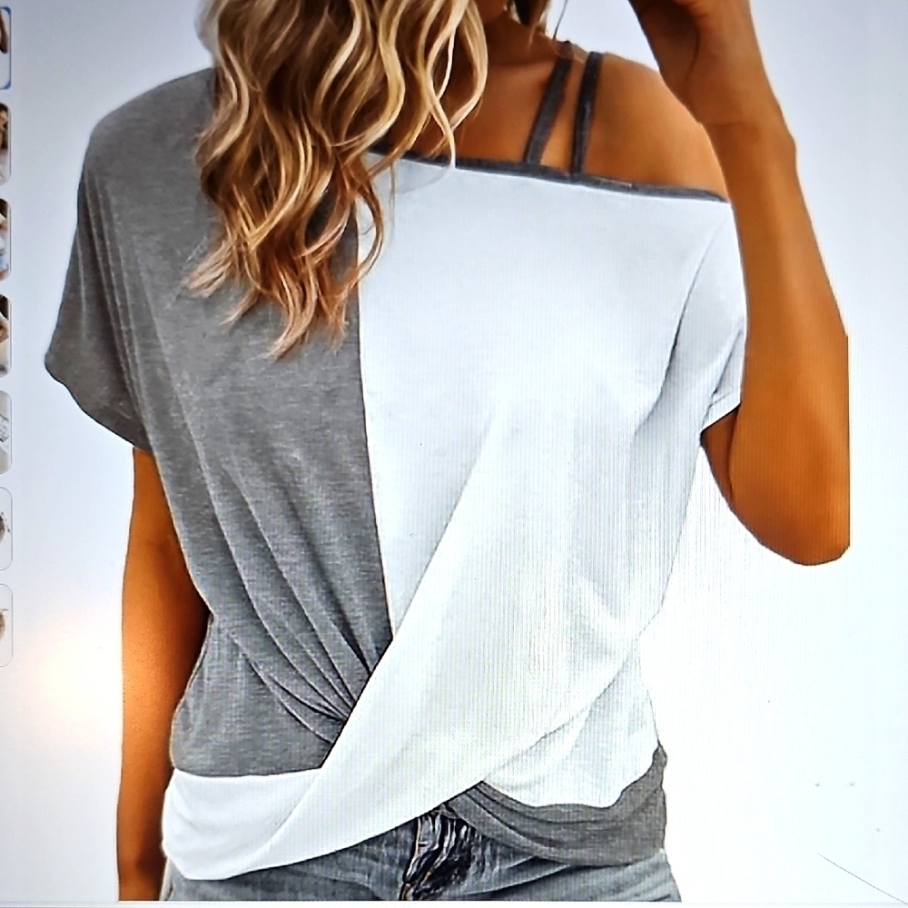 New Dokotoo Women Twist Knot Color Block Loose Fit Cold Shoulder XL